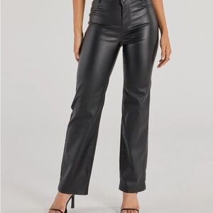 Black Faux Leather Straight Leg Pants